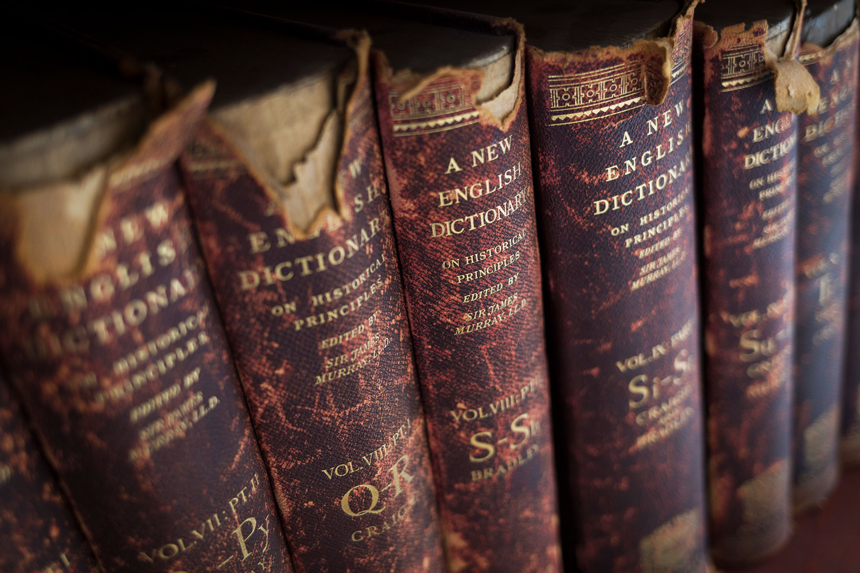 Antiquarian copies of The New English Dictionary on Historical Principles edited by Sir James Murray, line shelves in the Lee Library of the British Academy, on 17th September 2017, at 10-12 Carlton House Terrace, in London, England. (Richard Baker / In Pictures via Getty Images Images)