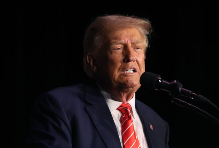Former President Donald Trump speaks during a campaign event at the Orpheum Theater on October 29, 2023 in Sioux City, Iowa. (Scott Olson/Getty Images)