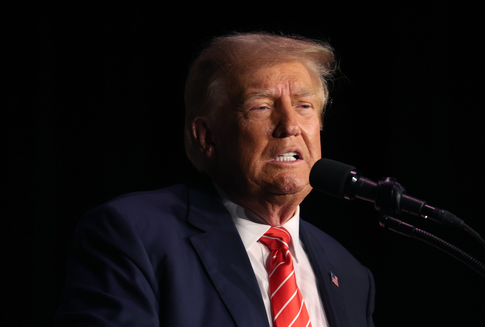 Former President Donald Trump speaks during a campaign event at the Orpheum Theater on October 29, 2023 in Sioux City, Iowa. (Scott Olson/Getty Images)