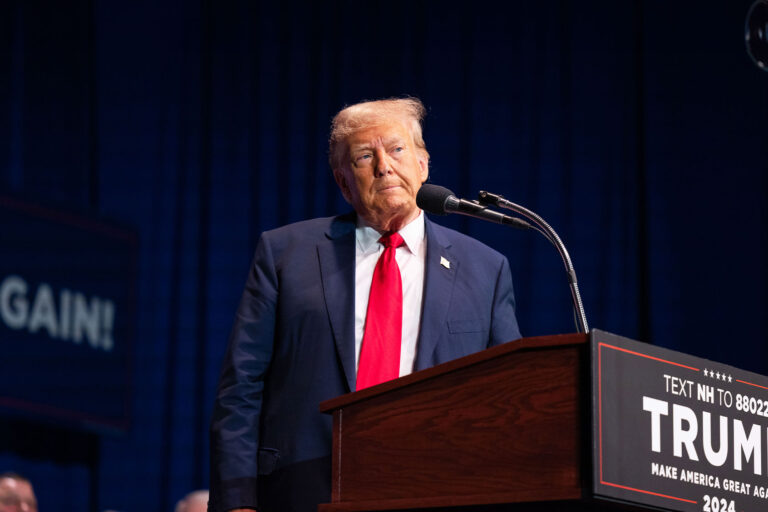 Republican presidential candidate former President Donald Trump delivers remarks on October 9, 2023 in Wolfeboro, New Hampshire. (Scott Eisen/Getty Images)