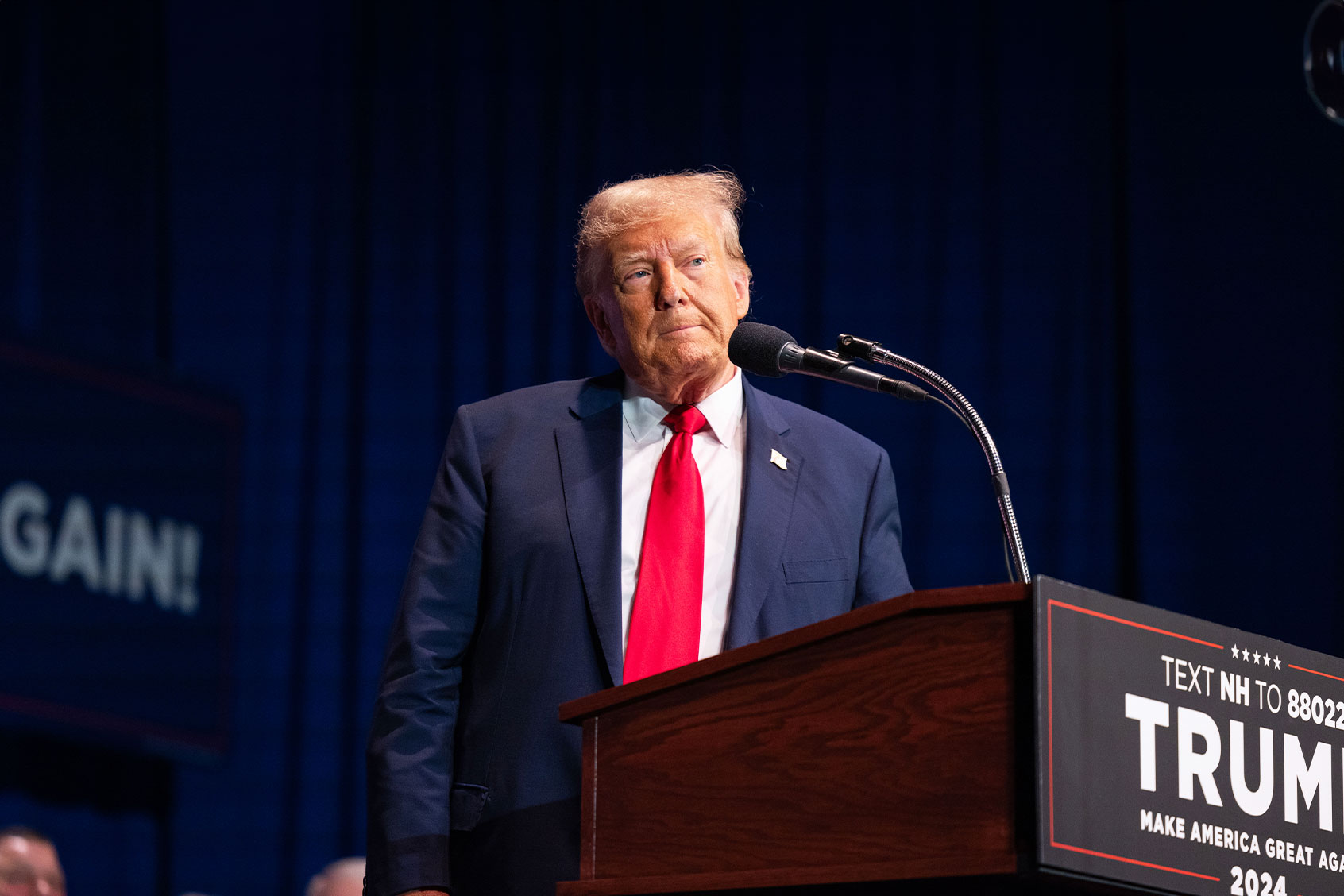 Republican presidential candidate former President Donald Trump delivers remarks on October 9, 2023 in Wolfeboro, New Hampshire. (Scott Eisen/Getty Images)