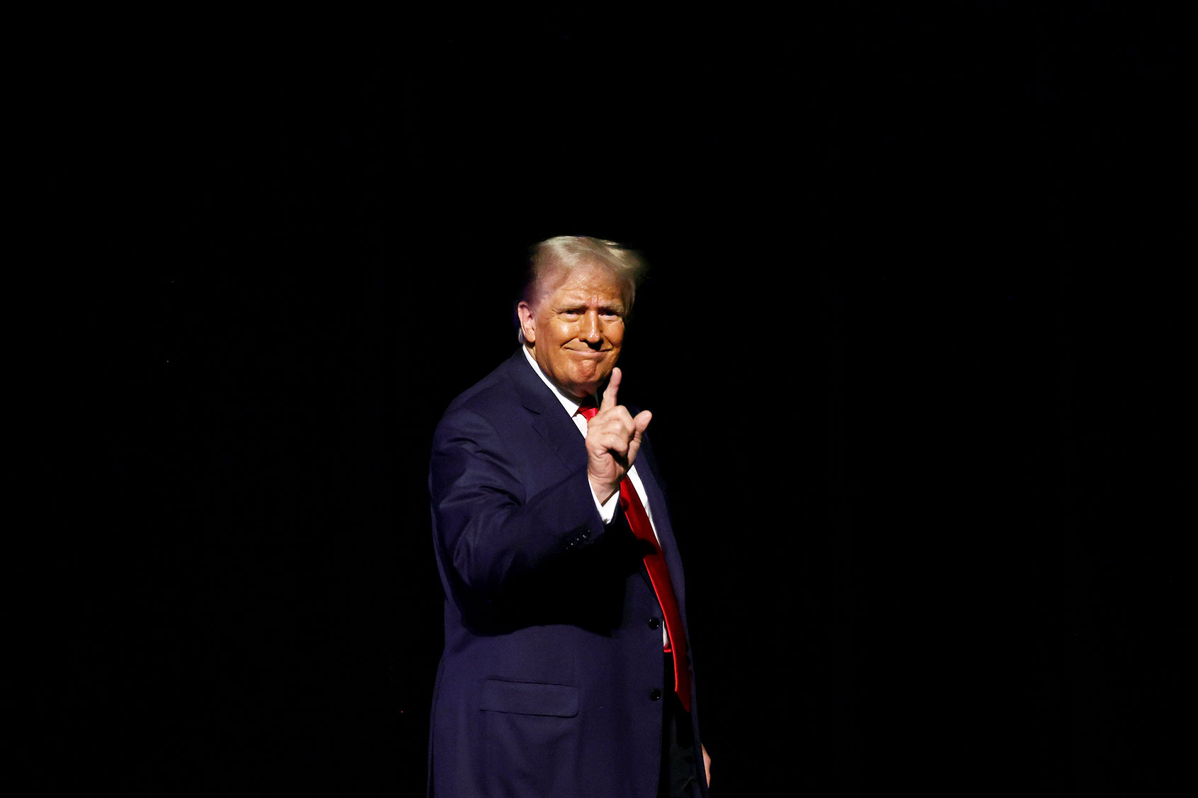 Former U.S. President Donald Trump leaves after delivering remarks at a rally hosted by Club 47 USA at the Palm Beach County Convention Center on October 11, 2023 in West Palm Beach, Florida. (Alon Skuy/Getty Images)
