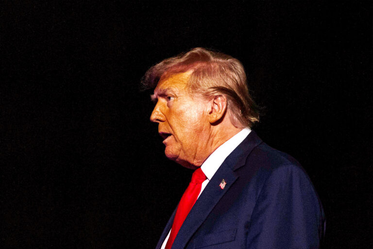 Former president Donald Trump, speaks at a Club 47 USA event in West Palm Beach, Florida on October 11, 2023. (Saul Martinez for The Washington Post via Getty Images)