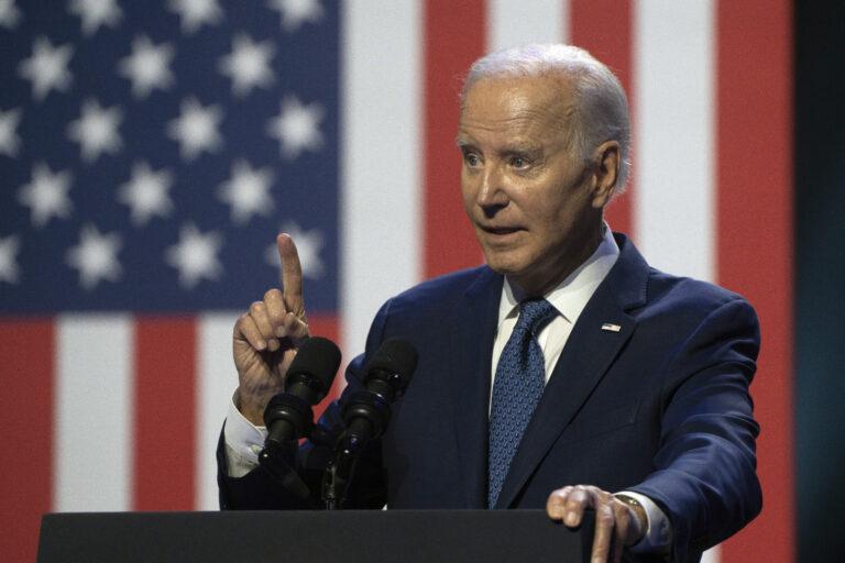 President Biden gives a speech at the Tempe Center for the Arts on Sept. 28, 2023, in Tempe, Arizona. He delivered remarks on protecting democracy and honoring the legacy of the late Sen. John McCain. (Rebecca Noble/Getty Images)