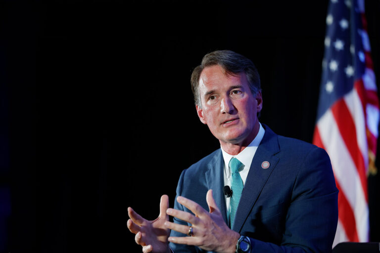 Virginia Governor Glen Youngkin addresses the Economic Club of Washington's luncheon event at the Marriott Marquis on September 26, 2023 in Washington, DC. (Chip Somodevilla/Getty Images)