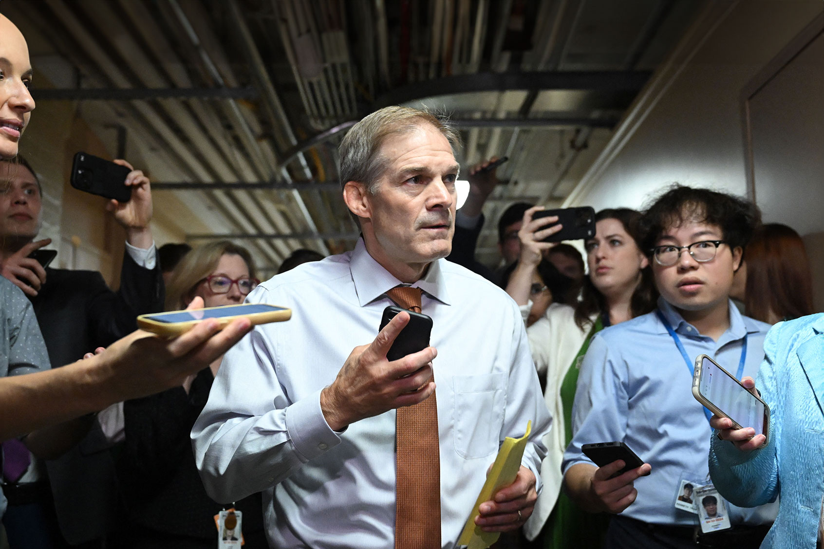 US Representative Jim Jordan (R-OH) speaks to members of the media at the US Capitol in Washington, DC, on October 4, 2023. (SAUL LOEB/AFP via Getty Images)