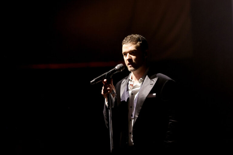 Justin Timberlake performs during the 2022 Children’s Hospital Los Angeles Gala at the Barker Hangar on October 08, 2022 in Santa Monica, California. (Matt Winkelmeyer/Getty Images for Children's Hospital Los Angeles)