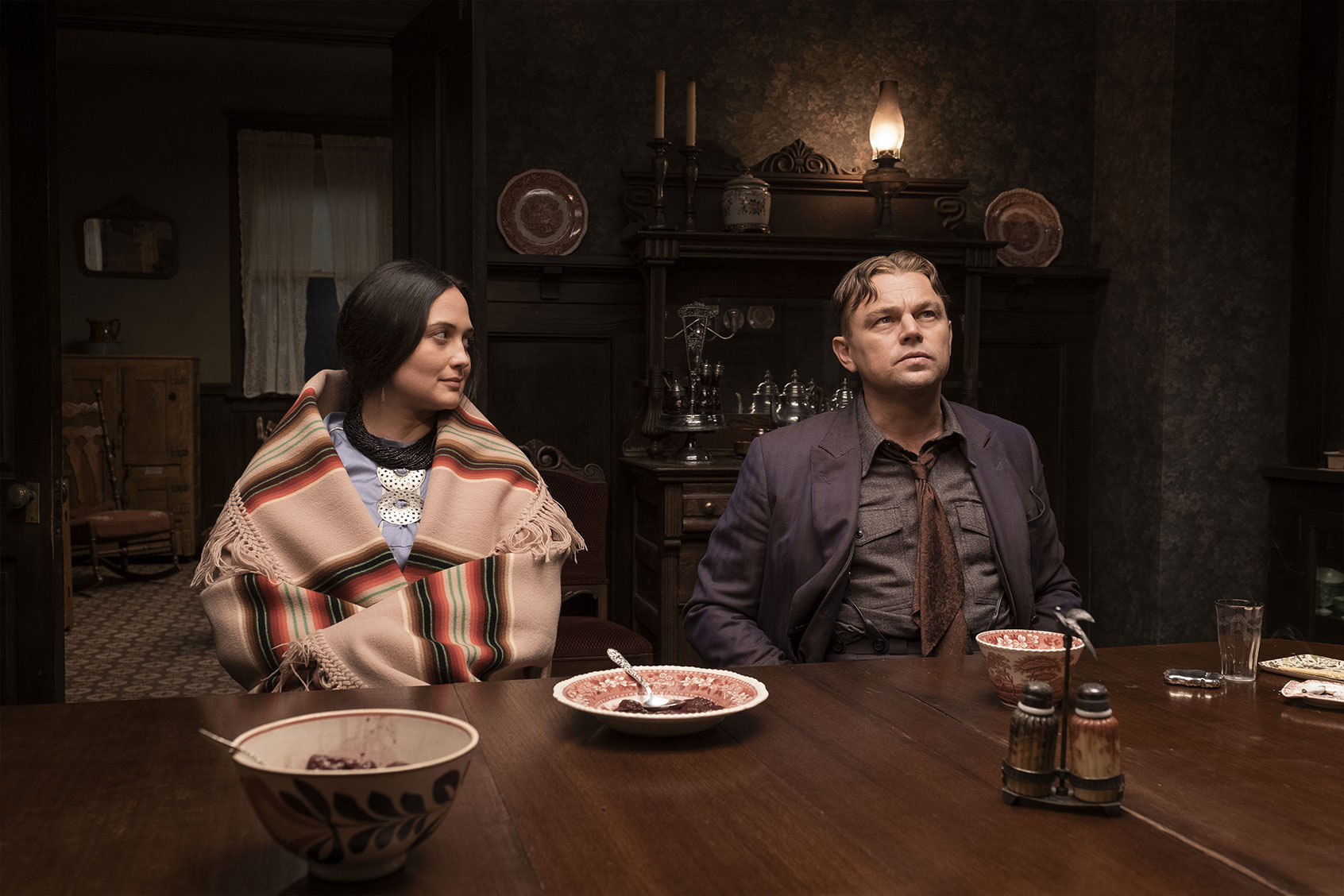 Lily Gladstone and Leonardo DiCaprio in "Killers of the Flower Moon" (Apple TV+)
