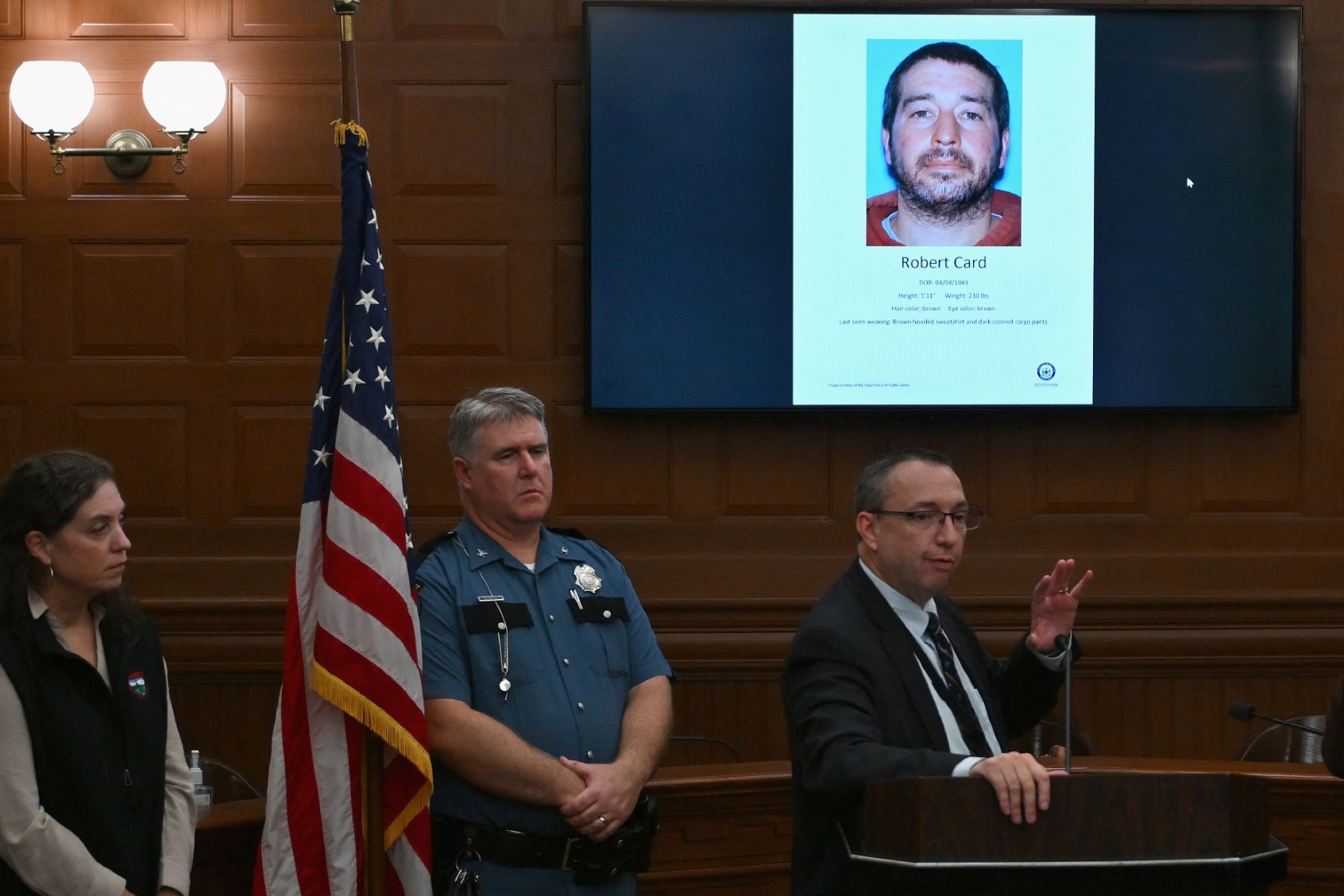 Maine Department of Public Safety Commissioner Mike Sauschuck speaks to the press during a press conference at Lewiston City Hall in Lewiston, Maine, on October 27, 2023. (ANGELA WEISS/AFP via Getty Images)