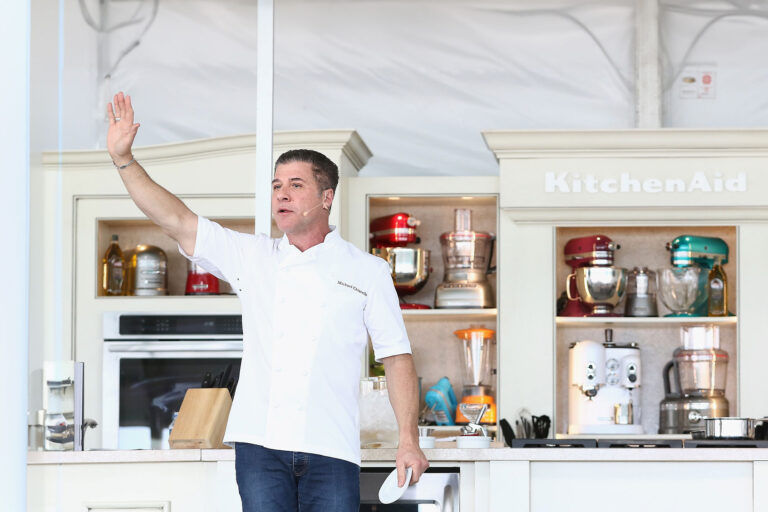 Chef Michael Chiarello presents at the Whole Foods Market Grand Tasting Village Featuring MasterCard Grand Tasting Tents & KitchenAid® Culinary Demonstrations during the 2015 Food Network & Cooking Channel South Beach Wine & Food Festival at Grand Tasting Village on February 21, 2015 in Miami Beach, Florida. (Alexander Tamargo/Getty Images for SOBEWFF)