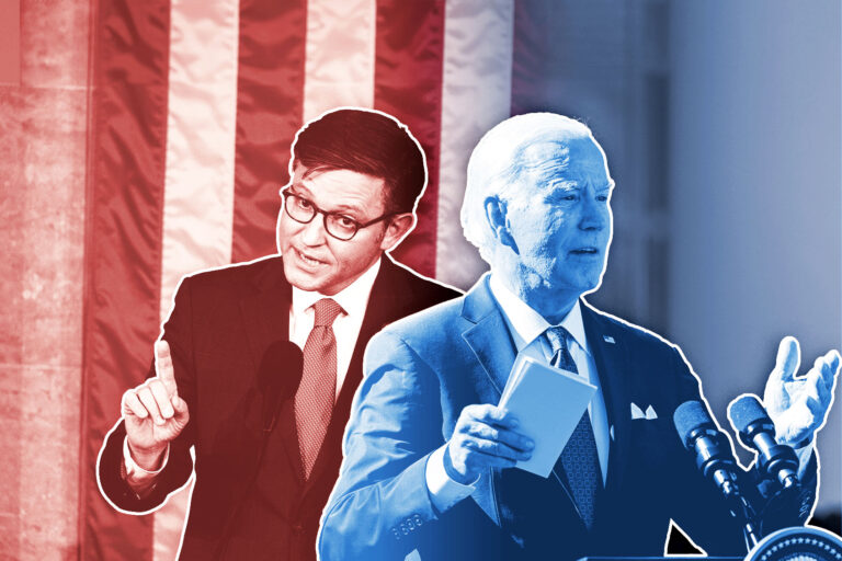 Mike Johnson and Joe Biden (Photo illustration by Salon/Getty Images)