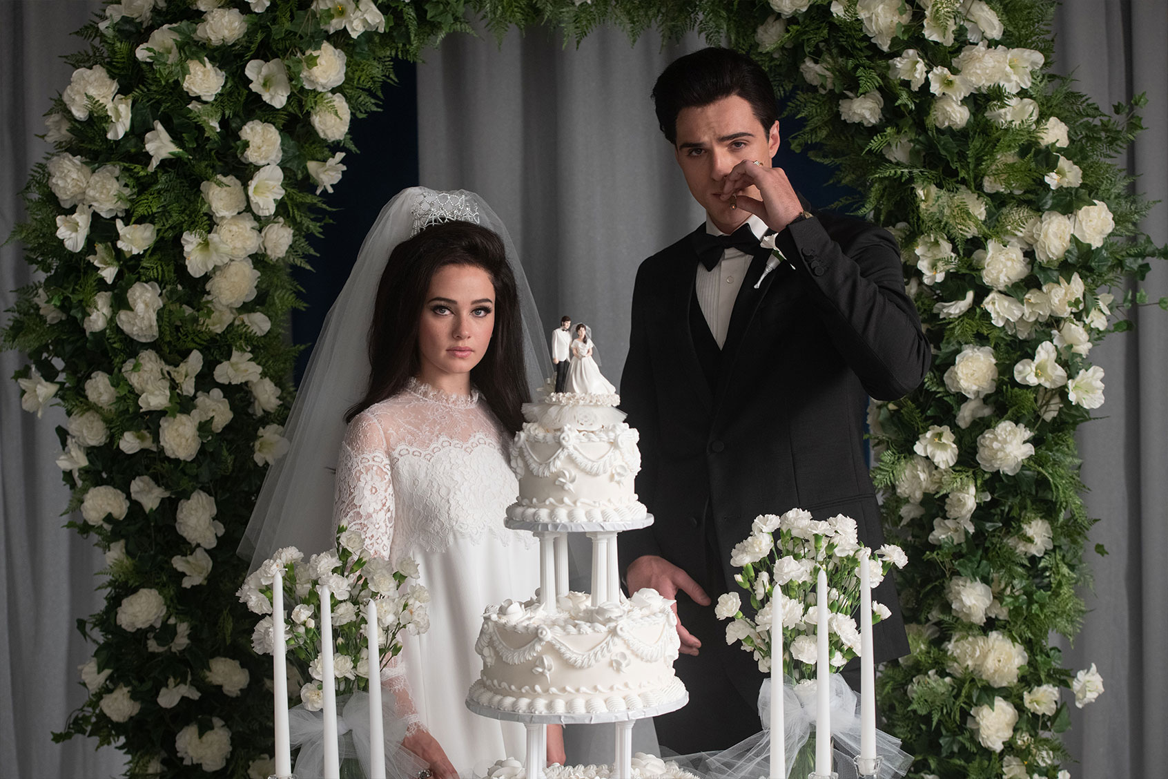 Cailee Spaeny as Priscilla and Jacob Elordi as Elvis Presley in "Priscilla" (A24)