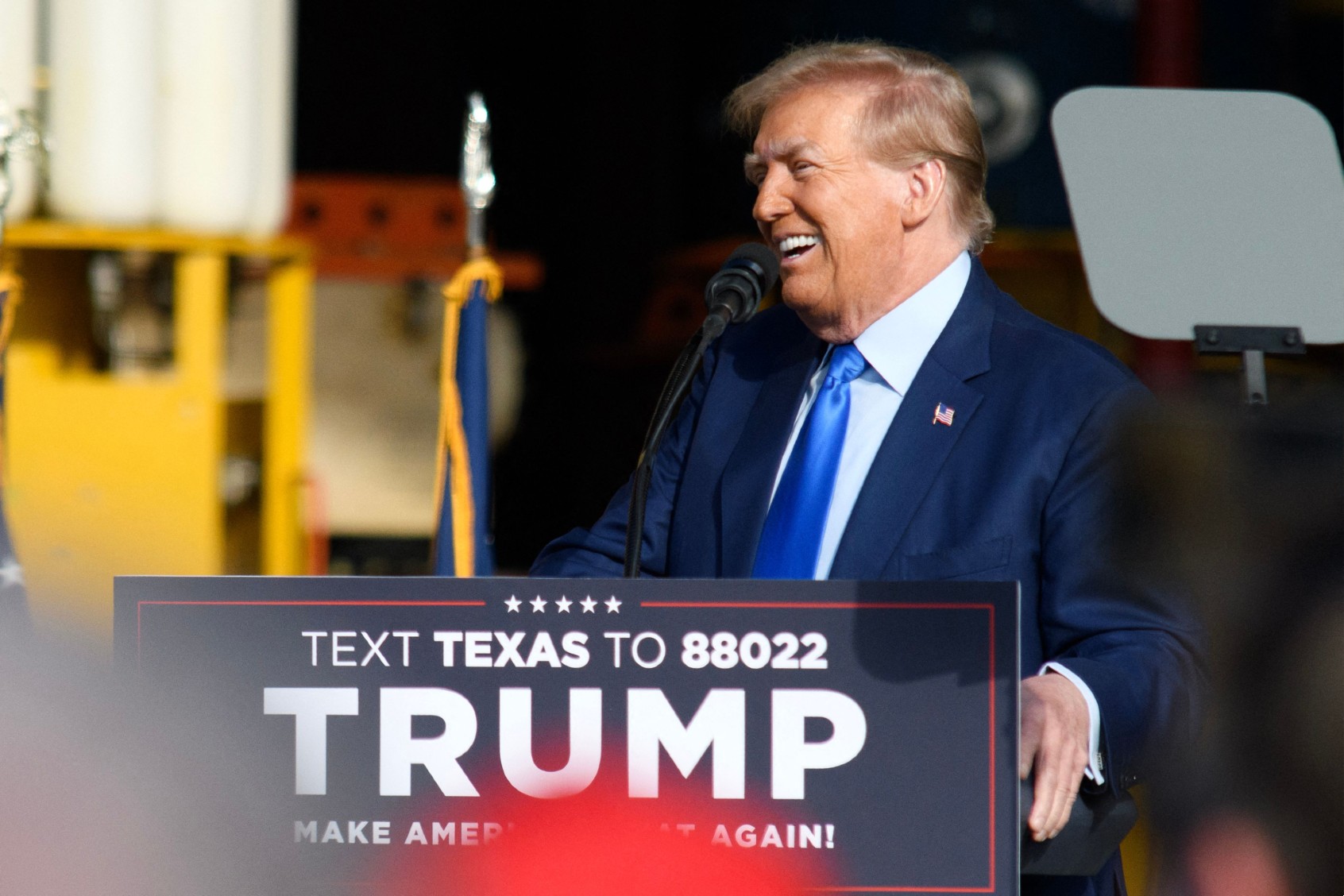 Donald Trump speaks during a campaign event at Trendsetter Engineering, Inc. in Houston, Texas, on November 2, 2023. (MARK FELIX/AFP via Getty Images)