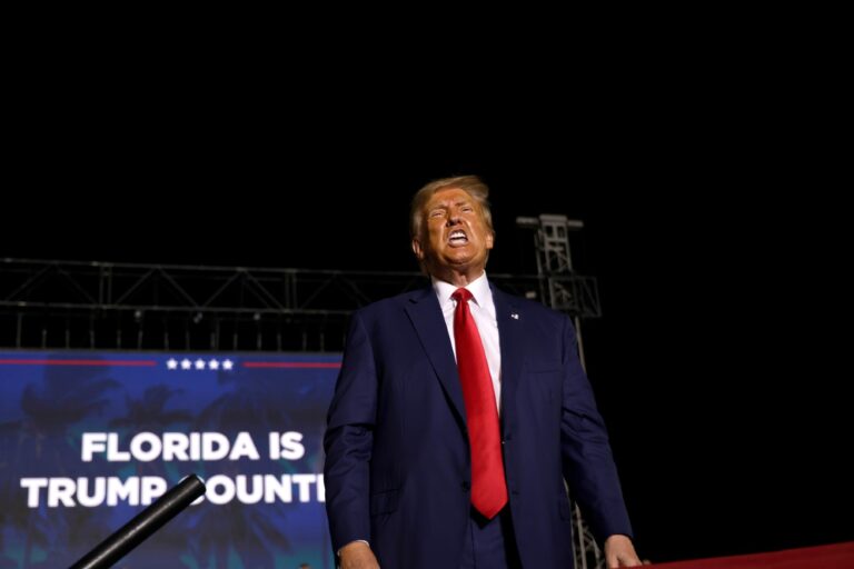 Former U.S. President Donald Trump holds a rally at The Ted Hendricks Stadium at Henry Milander Park on November 8, 2023 in Hialeah, Florida. (Alon Skuy/Getty Images)
