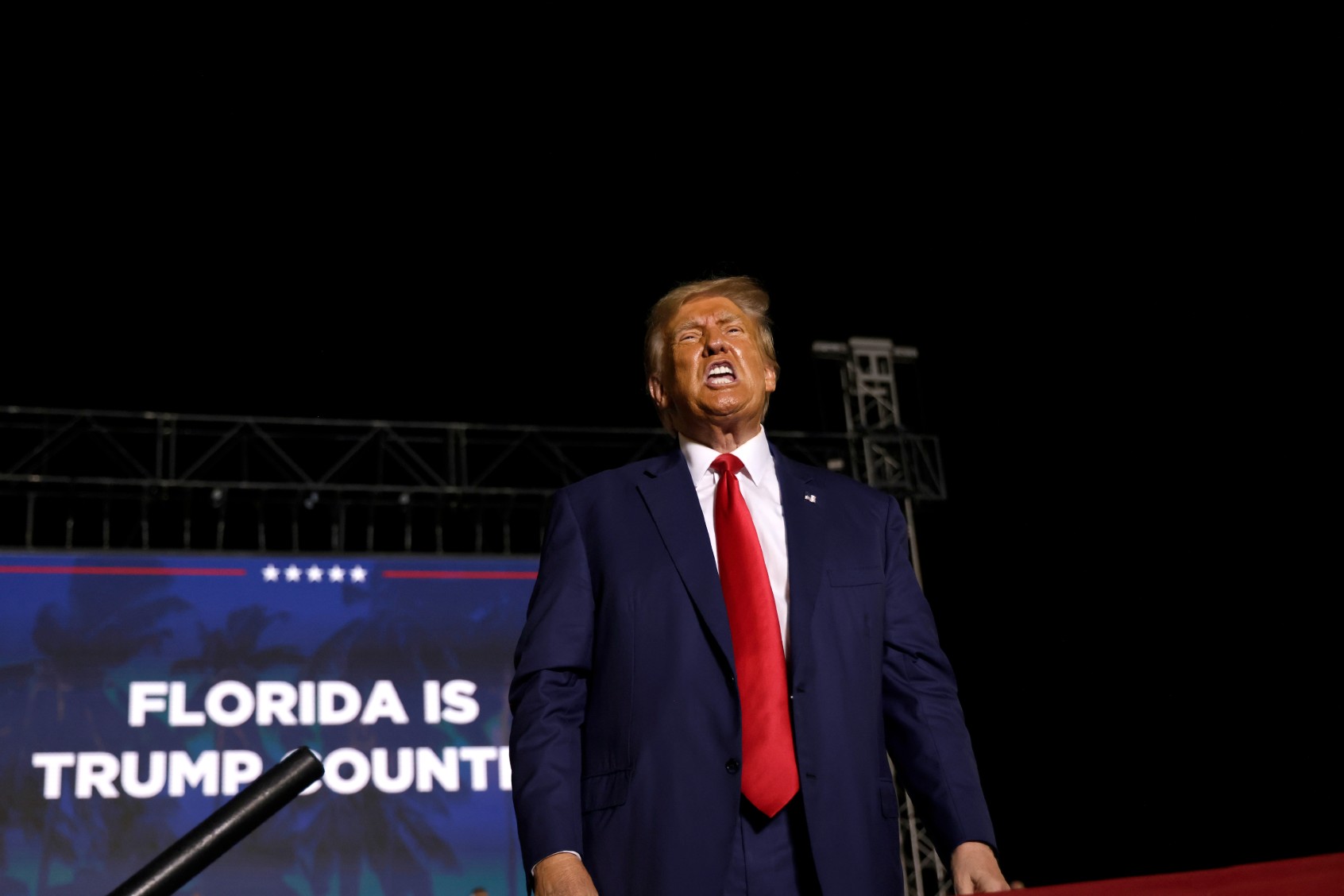 Former U.S. President Donald Trump holds a rally at The Ted Hendricks Stadium at Henry Milander Park on November 8, 2023 in Hialeah, Florida. (Alon Skuy/Getty Images)