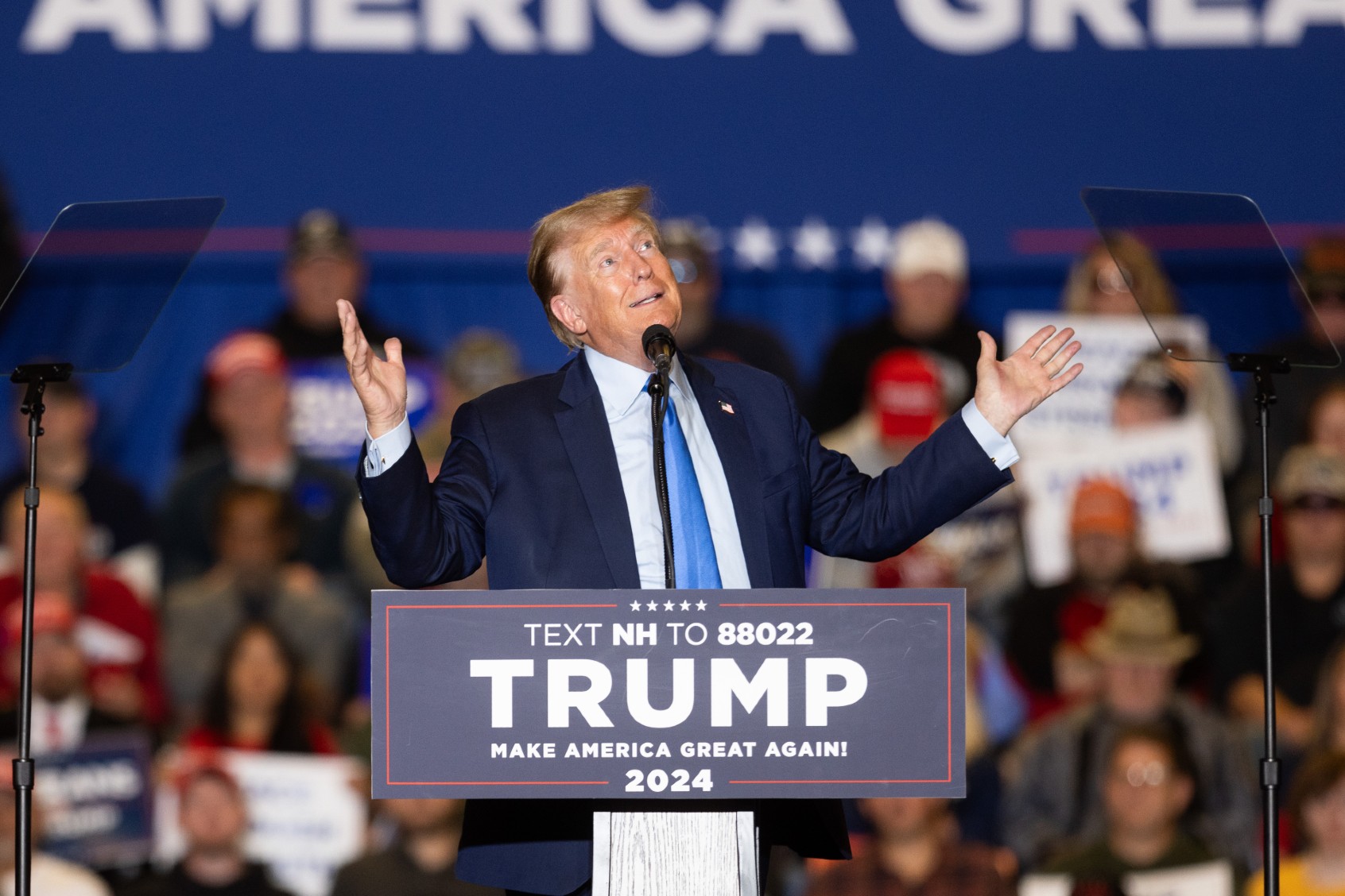 Republican presidential candidate and former President Donald Trump delivers remarks during a campaign event on November 11, 2023 in Claremont, New Hampshire. (Scott Eisen/Getty Images)