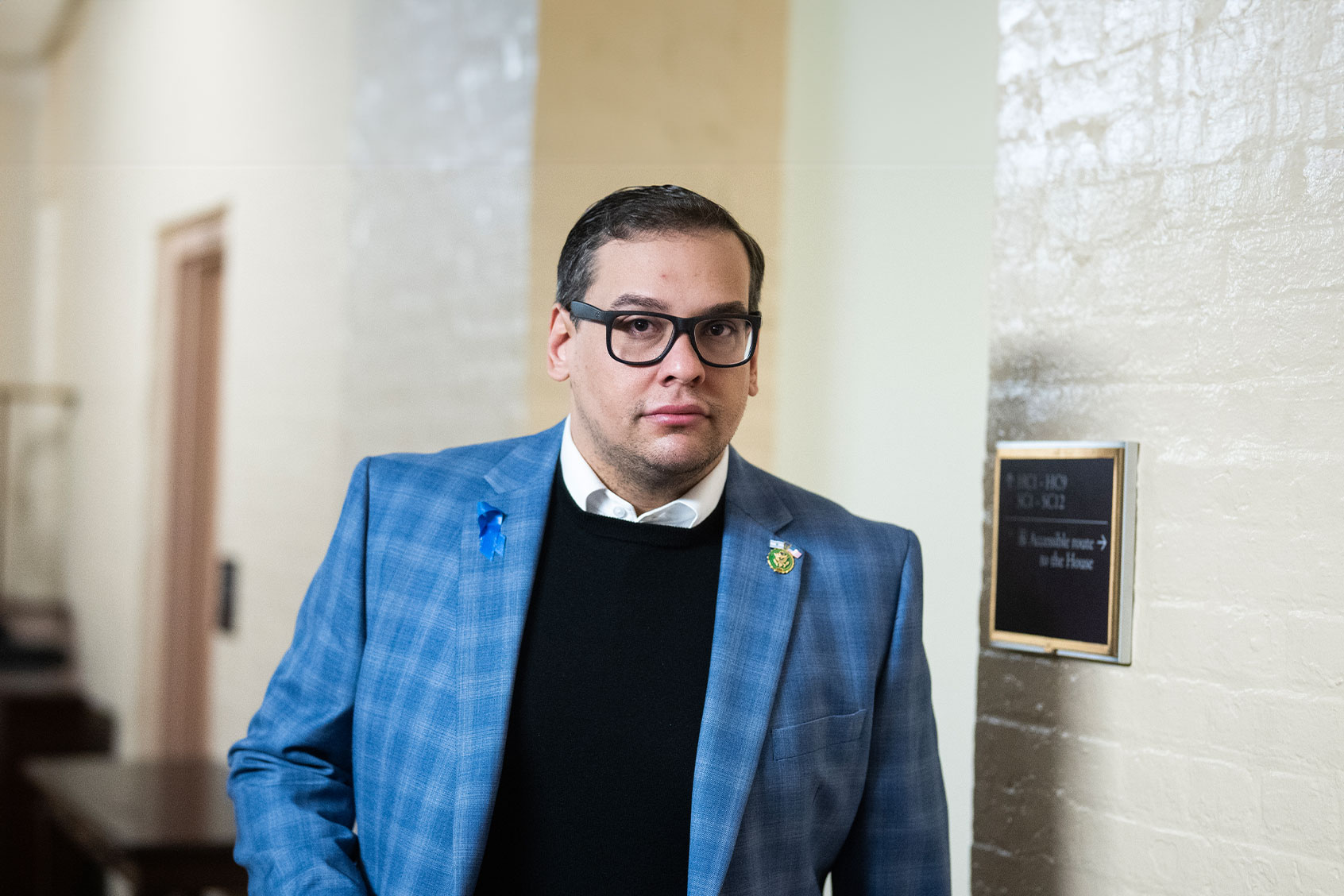 Rep. George Santos, R-N.Y., leaves a meeting of the House Republican Conference in the U.S. Capitol on Tuesday, November 7, 2023. (Tom Williams/CQ-Roll Call, Inc via Getty Images)