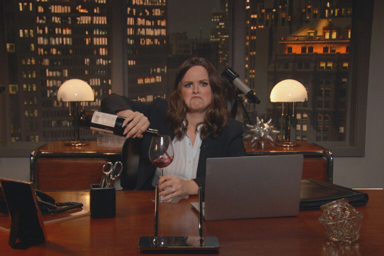 Blaire Erskine as X/Twitter CEO Linda Yaccarino on "Jimmy Kimmel Live" (Disney/Randy Holmes)