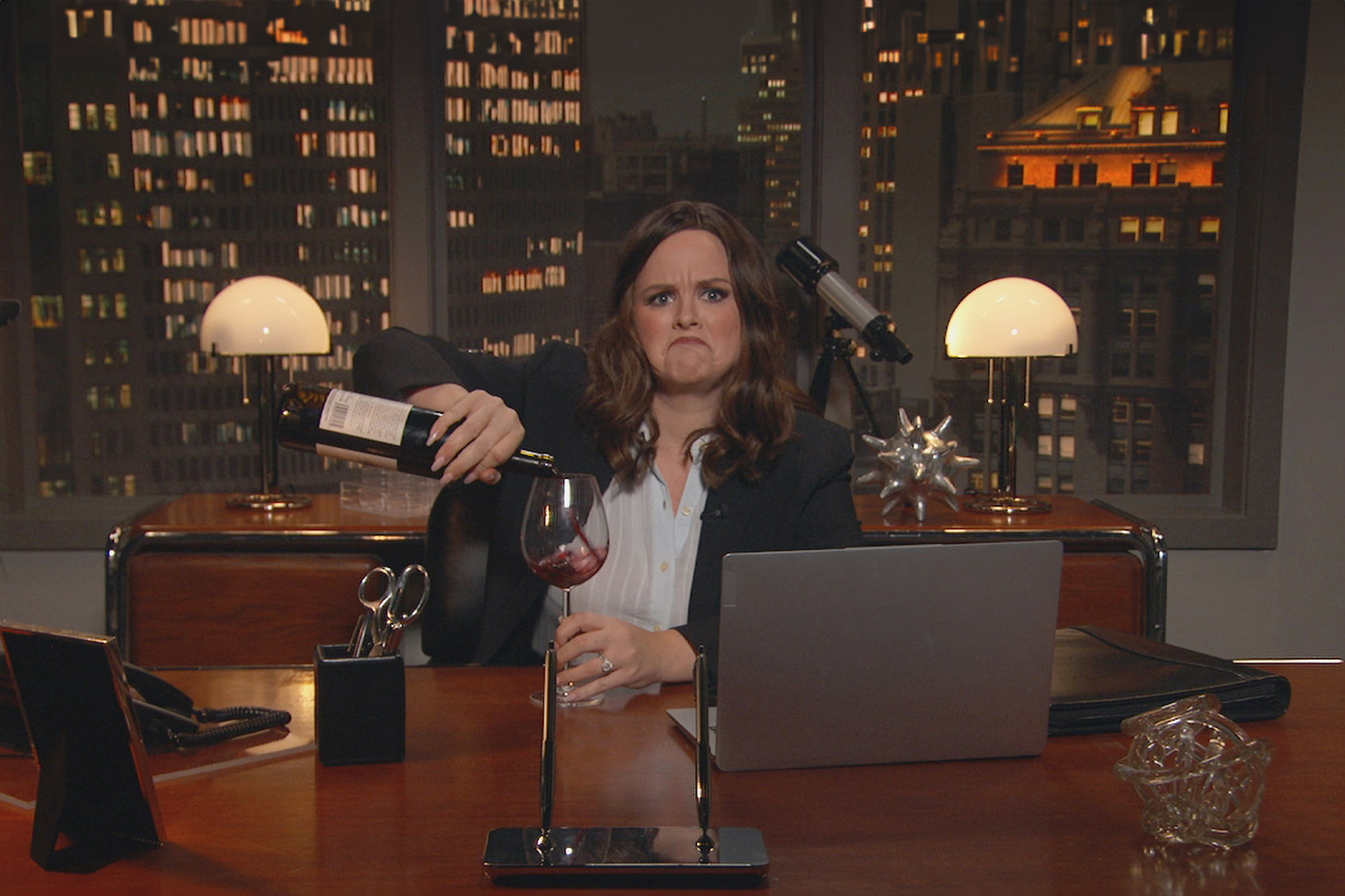 Blaire Erskine as X/Twitter CEO Linda Yaccarino on "Jimmy Kimmel Live" (Disney/Randy Holmes)