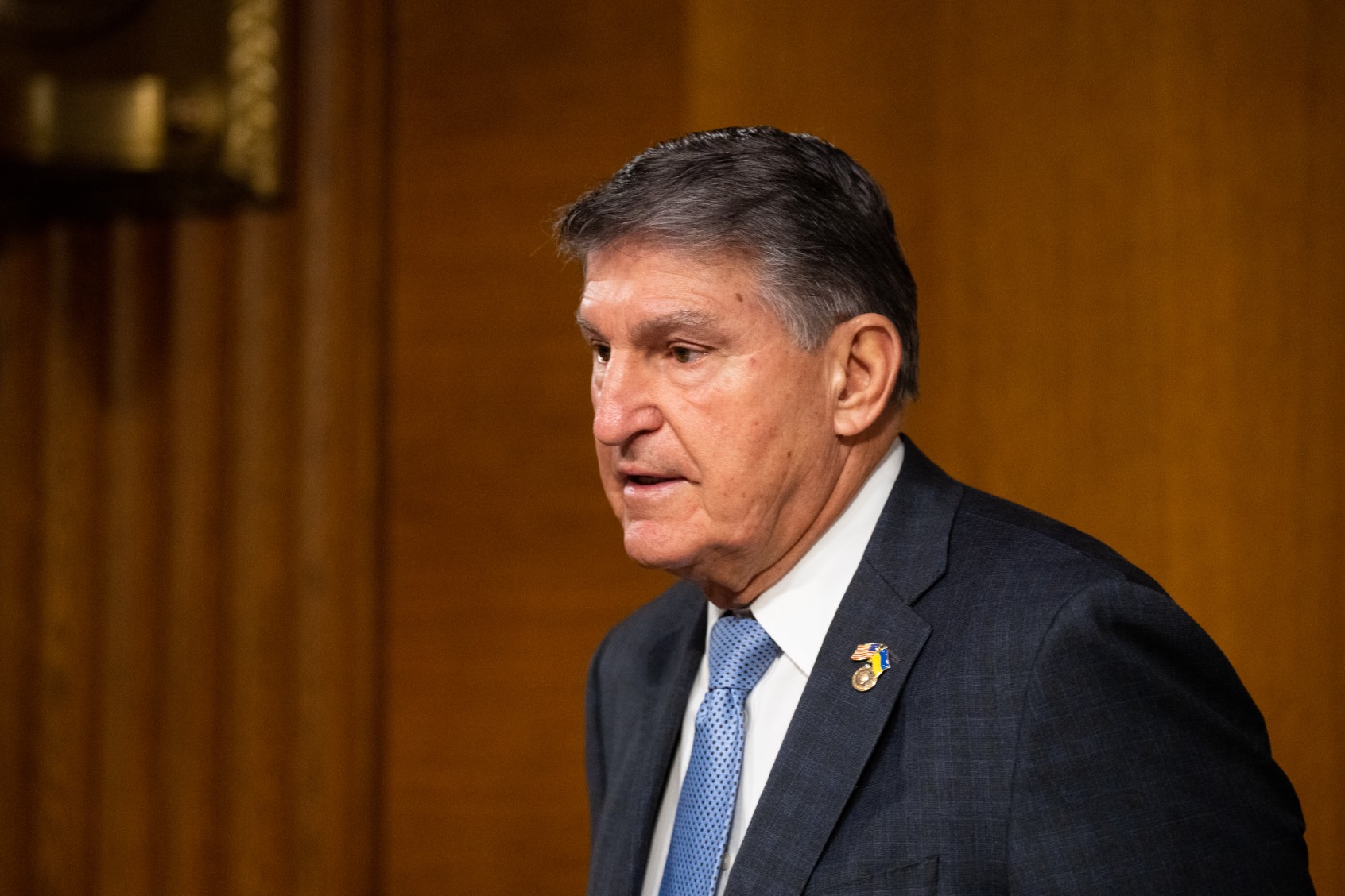 Sen. Joe Manchin, D-W. Va., arrives for the Senate Appropriations Committee hearing on the national security supplemental request on Tuesday, October 31, 2023. (Bill Clark/CQ-Roll Call, Inc via Getty Images)