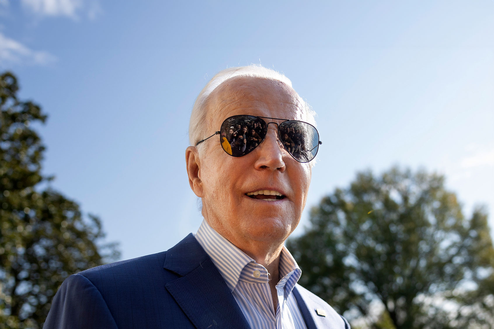 U.S. President Joe Biden speaks to members of the media as he departs the White House on November 09, 2023 in Washington, DC. (Kevin Dietsch/Getty Images)