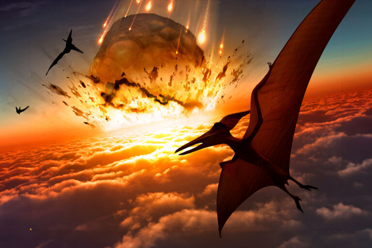 Illustration of Pteranodon sp. flying reptiles watching a massive meteor approaching Earth's surface. (Getty Images/MARK GARLICK/SCIENCE PHOTO LIBRARY)
