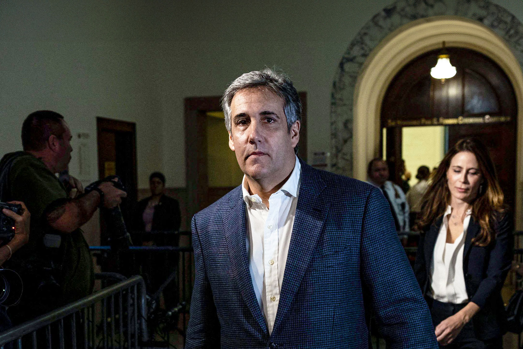 Michael Cohen leaves the courtroom for the day after his first day in court testifying against former US President Donald Trump in New York City on October 24, 2023. (ALEX KENT/AFP via Getty Images)