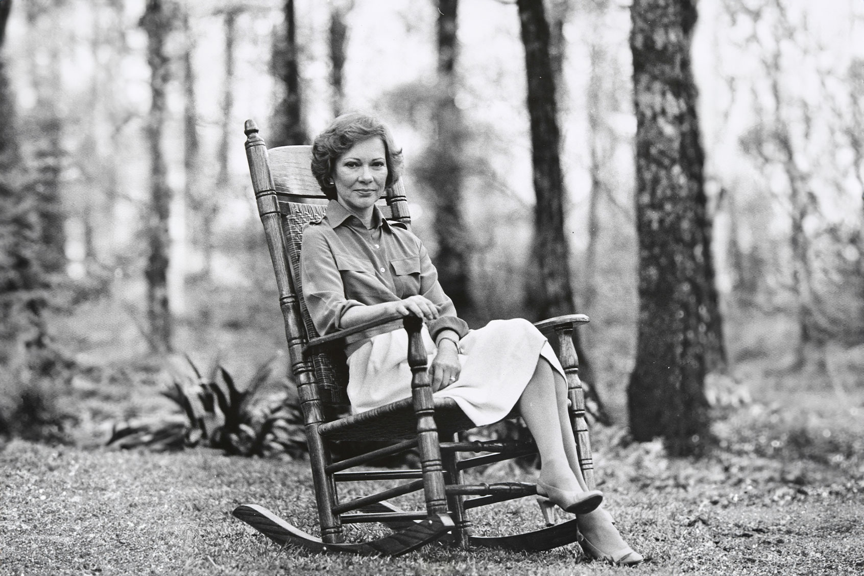 Former First Lady Rosalynn Carter posing for a portrait in her back yard to promote her new autobiographical book, "First Lady From Plains", on April 3, 1984 at the Carter home in Plains, GA. (John McDonnell/The Washington Post via Getty Images)