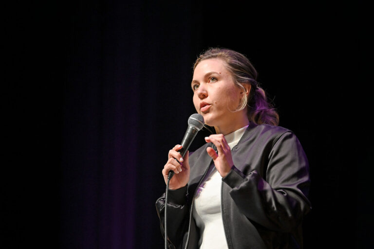 Taylor Tomlinson performs at The Brown Theatre on March 25, 2022 in Louisville, Kentucky. (Stephen J. Cohen/Getty Images)