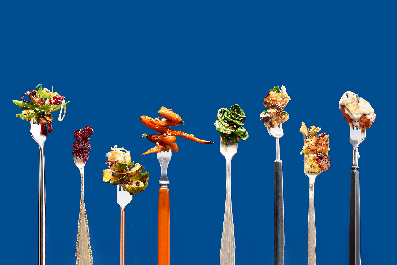 Thanksgiving food on forks (Getty Images/Maren Caruso)