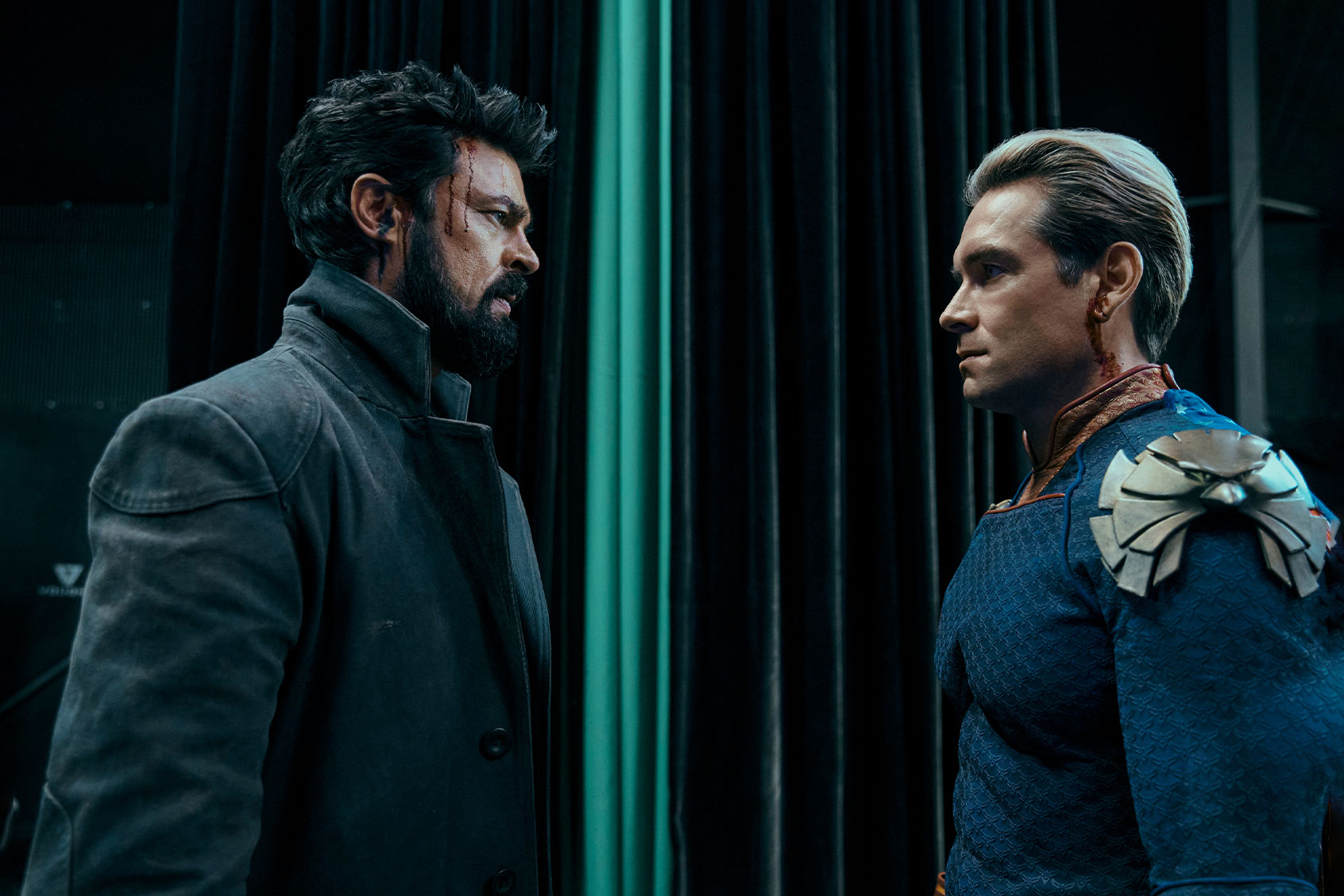 Karl Urban as Billy Butcher and Antony Starr as Homelander in "The Boys" (Prime Video)