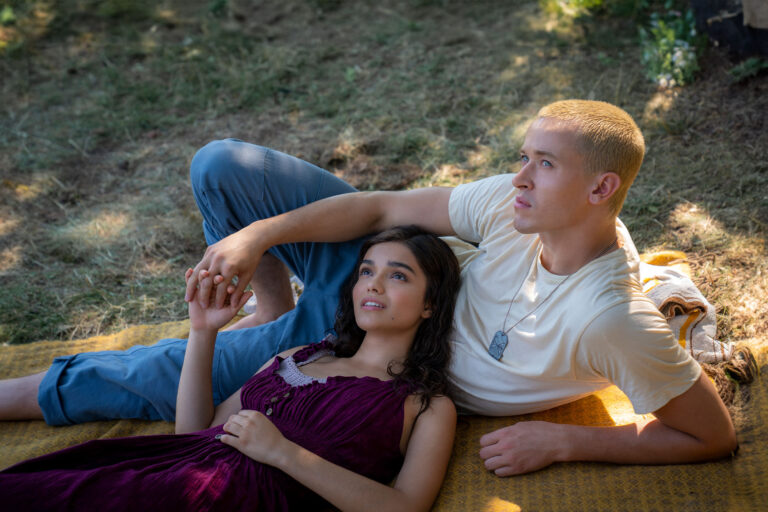 Rachel Zegler as Lucy Gray Baird and Tom Blyth as Coriolanus Snow in "The Hunger Games: The Ballad of Songbirds and Snakes" (Murray Close/Lionsgate)