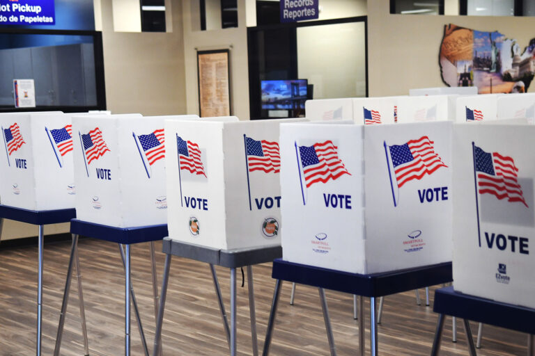 Voting booths are set up at the Orange County Supervisor of Elections Office on the first day of early voting for the 2022 midterm general election in Orlando. (Paul Hennessy/SOPA Images/LightRocket via Getty Images)
