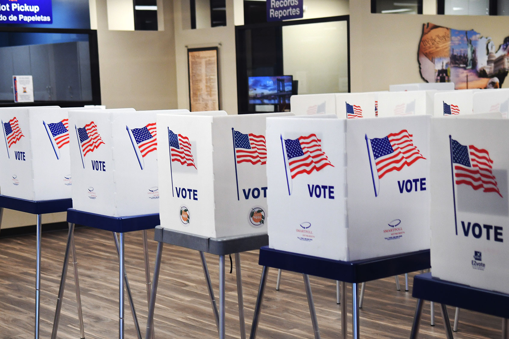 Voting booths are set up at the Orange County Supervisor of Elections Office on the first day of early voting for the 2022 midterm general election in Orlando. (Paul Hennessy/SOPA Images/LightRocket via Getty Images)