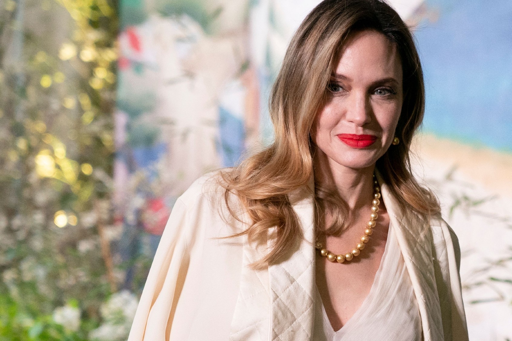 Angelina Jolie arrives for the State Dinner in honor of South Korean President Yoon Suk Yeol, at the White House in Washington, DC, on April 26, 2023. (STEFANI REYNOLDS/AFP via Getty Images)