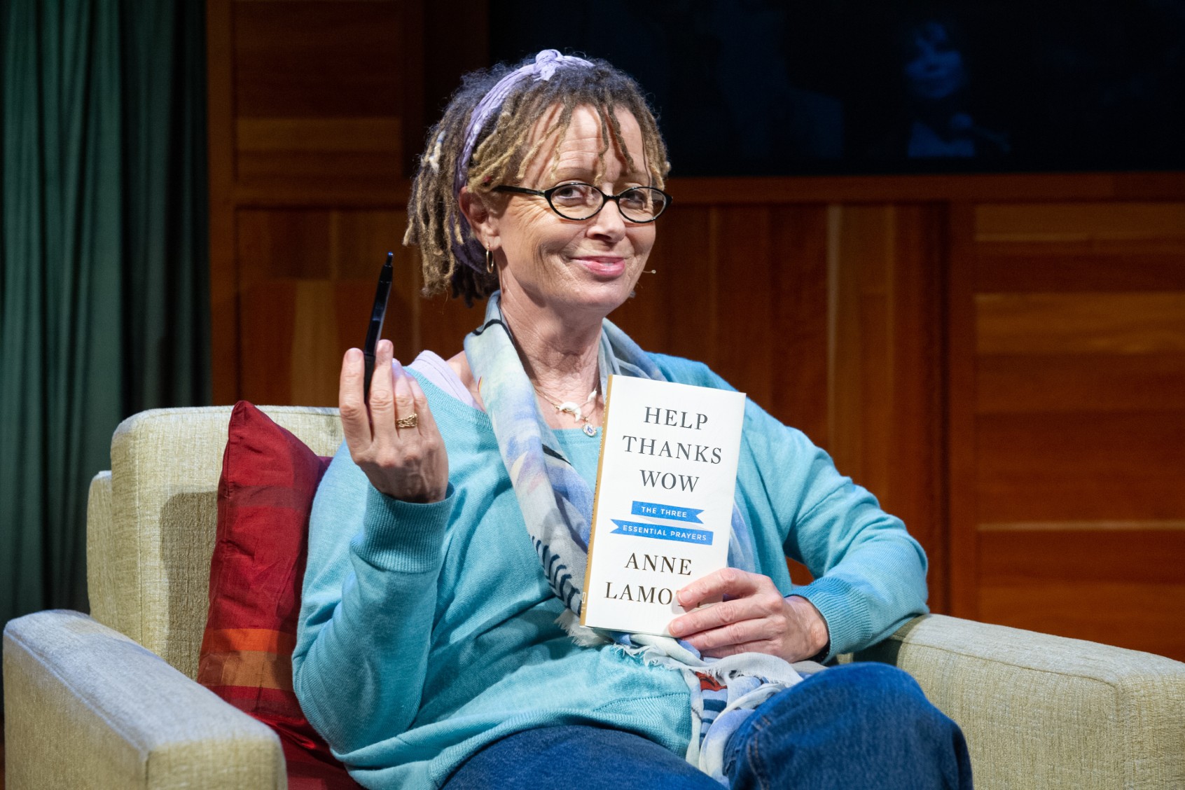 Author Anne Lamott poses for a portrait with her book "Help Thanks Wow." (Gary Leonard/Getty Images)