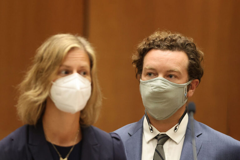 Actor Danny Masterson stands with his lawyer Sharon Appelbaum as he is arraigned on rape charges at Clara Shortridge Foltz Criminal Justice Center on September 18, 2020 in Los Angeles, California. (Lucy Nicholson - Pool/Getty Images)