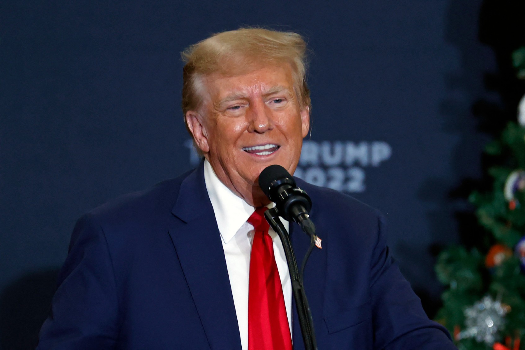 Former U.S. President and 2024 presidential hopeful Donald Trump speaks during a campaign event in Waterloo, Iowa, on December 19, 2023. (KAMIL KRZACZYNSKI/AFP via Getty Images)