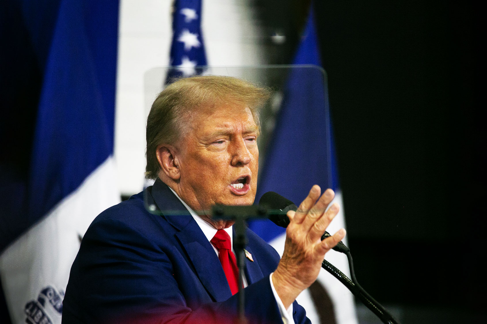 Former President Donald Trump speaks to a crowd of supporters at the Fort Dodge Senior High School on November 18, 2023 in Fort Dodge, Iowa. (Jim Vondruska/Getty Images)