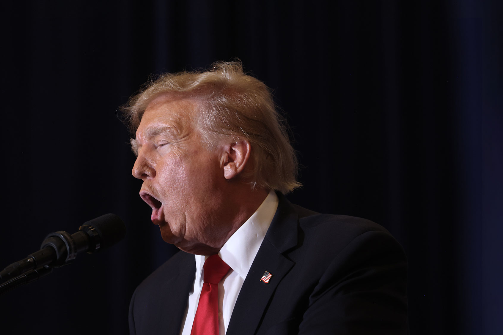 Republican presidential candidate, former President Donald Trump speaks at a campaign event at the Hyatt Hotel on December 13, 2023 in Coralville, Iowa. (Scott Olson/Getty Images)