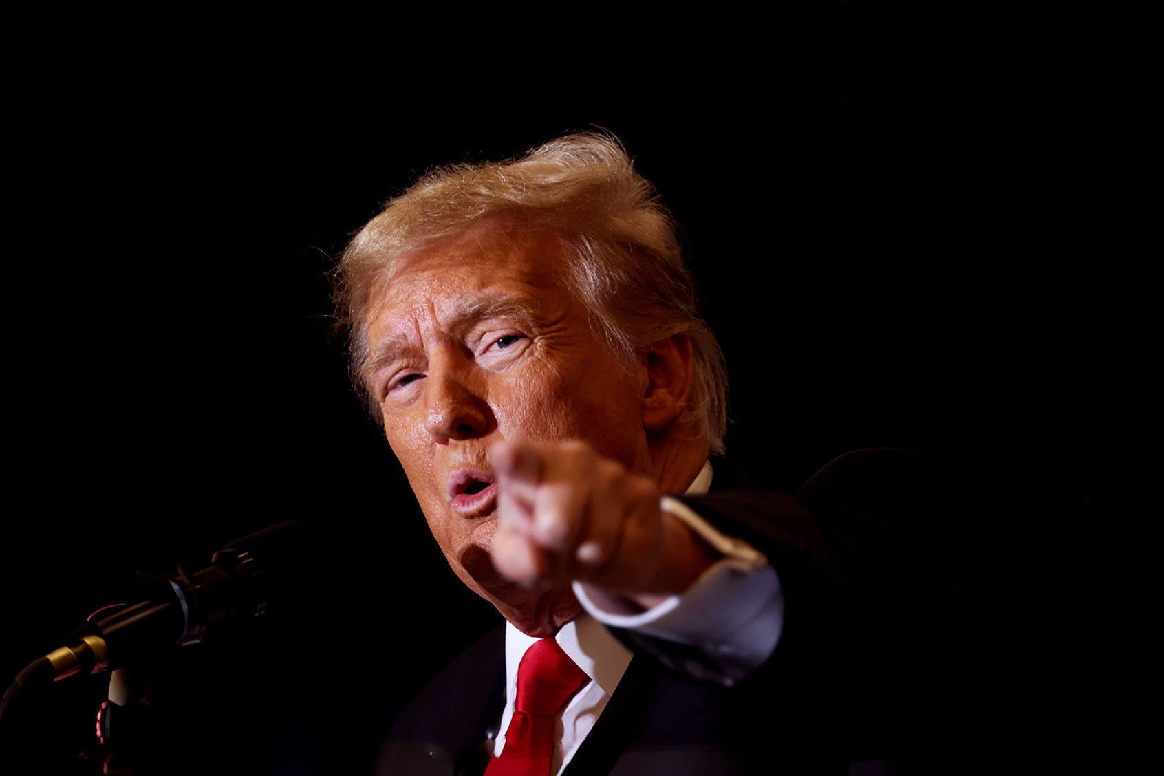 Republican presidential candidate, former President Donald Trump speaks at a campaign event at the Hyatt Hotel on December 13, 2023 in Coralville, Iowa. (Scott Olson/Getty Images)