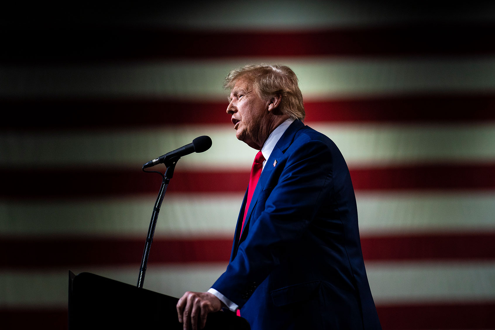 Former President Donald Trump speaks during a "commit to caucus" event held at the Reno-Sparks convention center on Sunday, Dec. 17, 2023, in Reno, NV. (Jabin Botsford/The Washington Post via Getty Images)