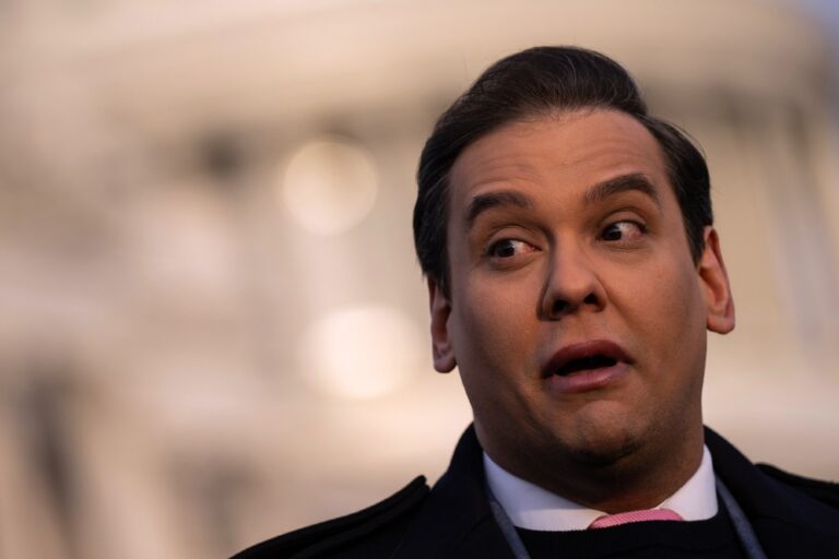 Rep. George Santos (R-NY) talks to reporters outside the U.S. Capitol on November 30, 2023 in Washington, DC. (Drew Angerer/Getty Images)