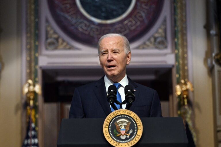 President Joe Biden speaks at a meeting of the National Infrastructure Advisory Council, in the Indian Treaty Room of the White House in Washington, DC, on December 13, 2023. (JIM WATSON/AFP via Getty Images)