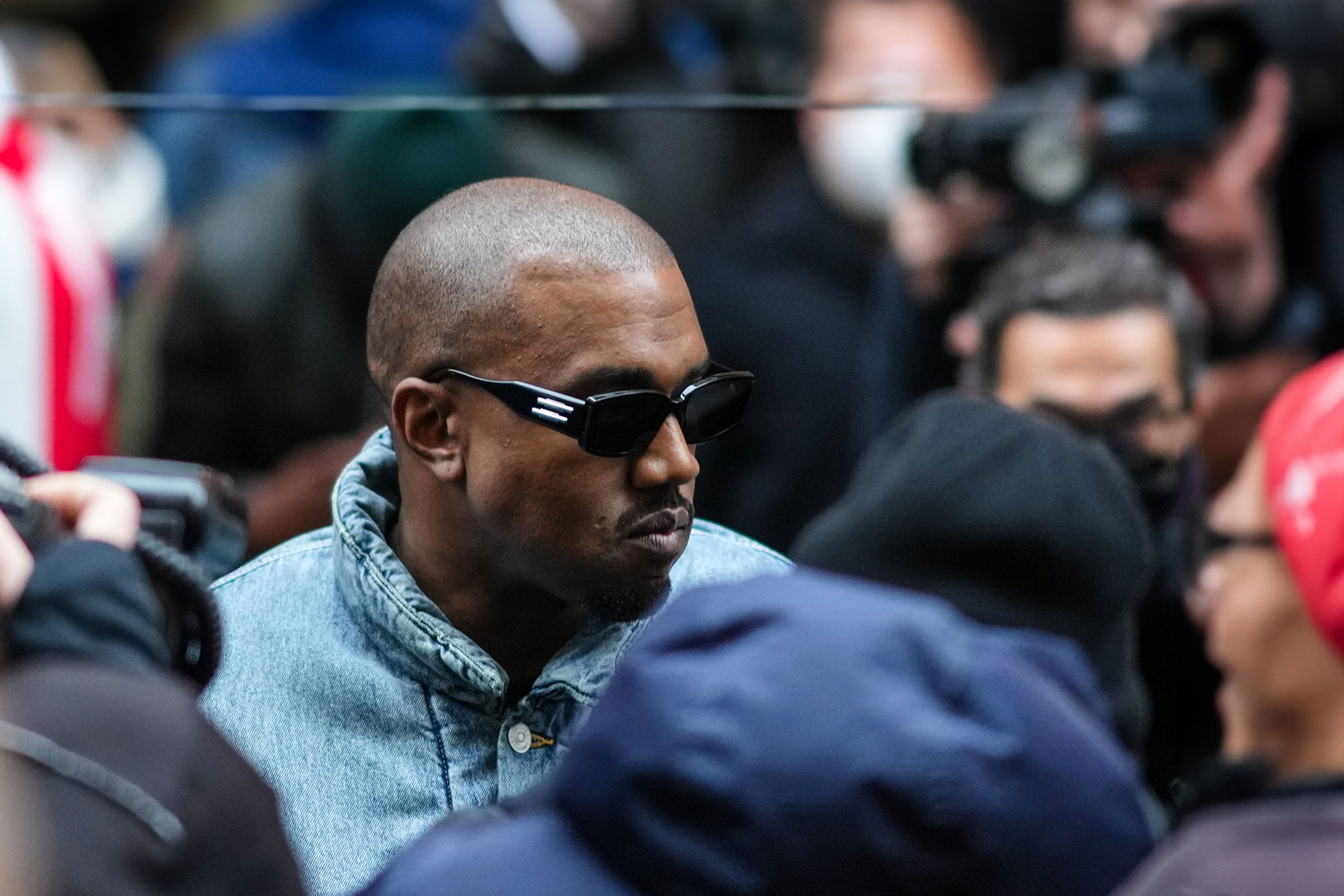 Ye is seen, outside Kenzo, during Paris Fashion Week - Menswear F/W 2022-2023, on January 23, 2022 in Paris, France. (Edward Berthelot/Getty Images)