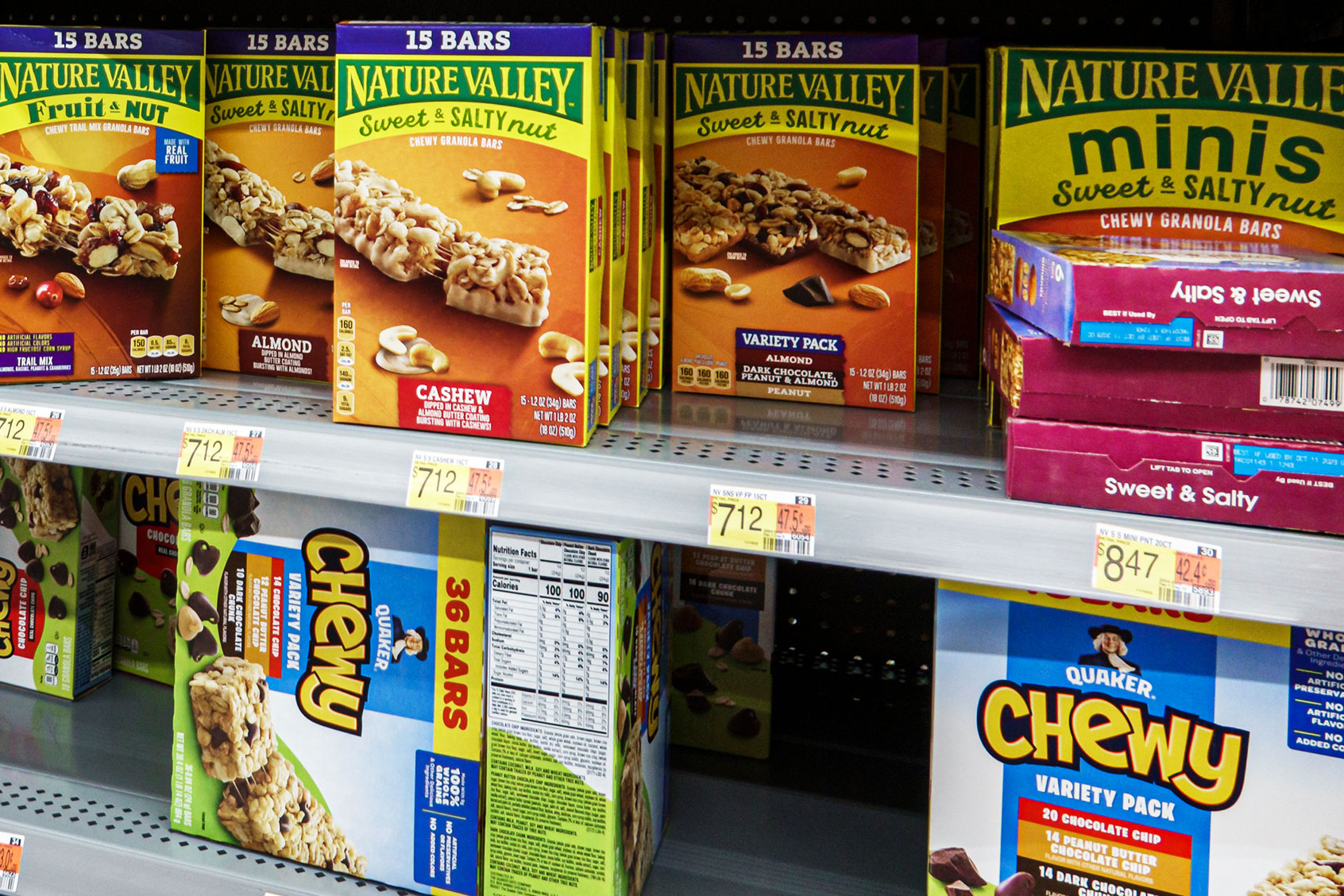 Miami, Florida, Hallandale Beach, Walmart store, Nature Valley and Quaker boxes granola bars on shelf. (Jeffrey Greenberg/Universal Images Group via Getty Images)