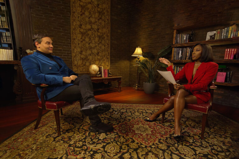 Ziwe sits down with George Santos for a groundbreaking interview. (Photo courtesy of Ziwe/Youtube)