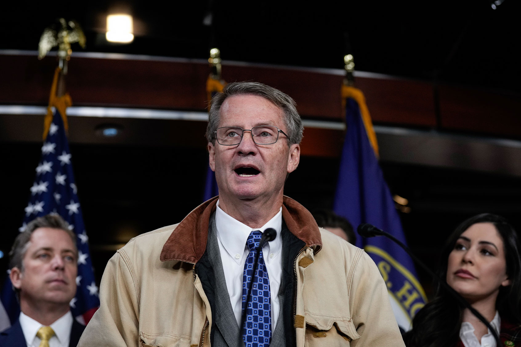 At center, Rep. Burchett (R-TN) speaks during a news conference on Capitol Hill November 30, 2023 in Washington, DC. (Drew Angerer/Getty Images)