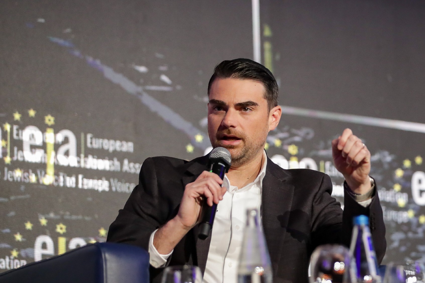 Ben Shapiro speaks during the Conference European Jewish Association at DoubleTree by Hilton in Krakow. (Grzegorz Wajda/SOPA Images/LightRocket via Getty Images)