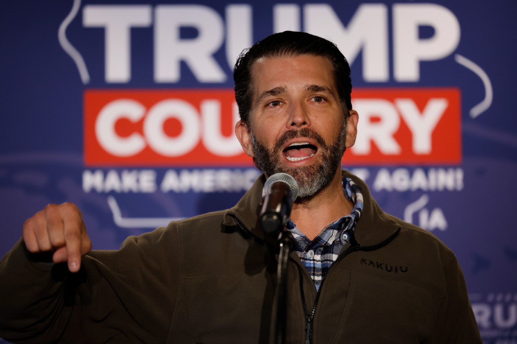 Donald Trump Jr. speaks during an event hosted by the Bull Moose Club at The Machine Shed restaurant on January 11, 2024 in Urbandale, Iowa. (Chip Somodevilla/Getty Images)